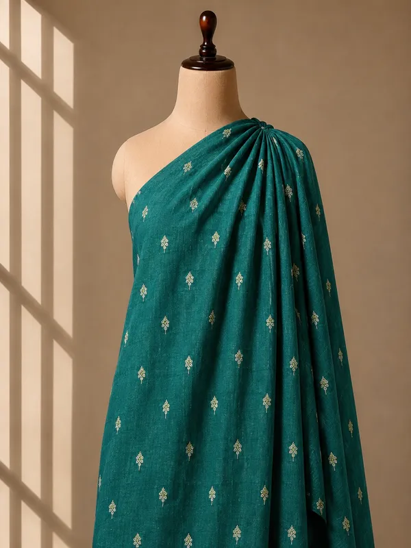Deep_Teal_Floral_Butti_Embroidered_Premium_Vichitra_Silk_Fabric_(Price_Per_Meter)
