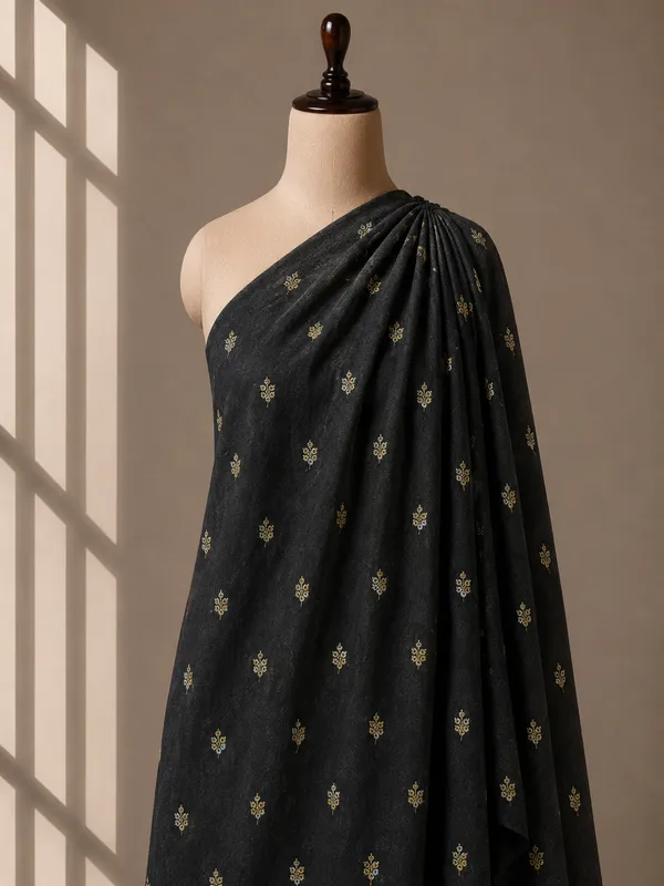Black_Floral_Butti_Embroidered_Premium_Vichitra_Silk_Fabric_(Price_Per_Meter)