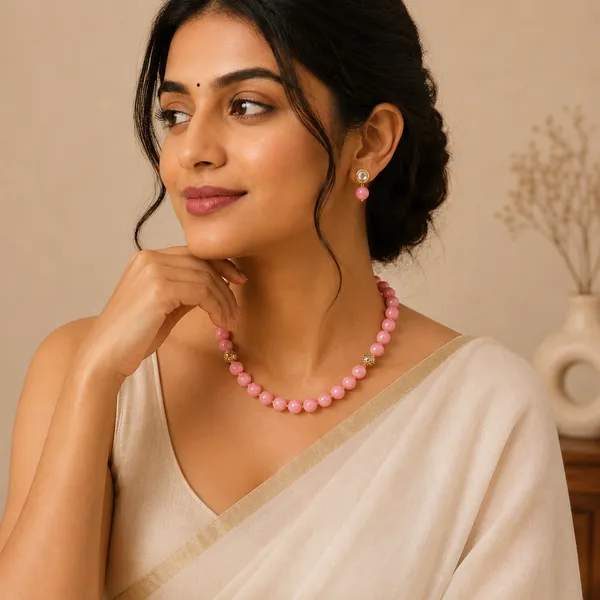 Onyx_Delicate_Pink_Bead_Necklace_&_Earring_Set