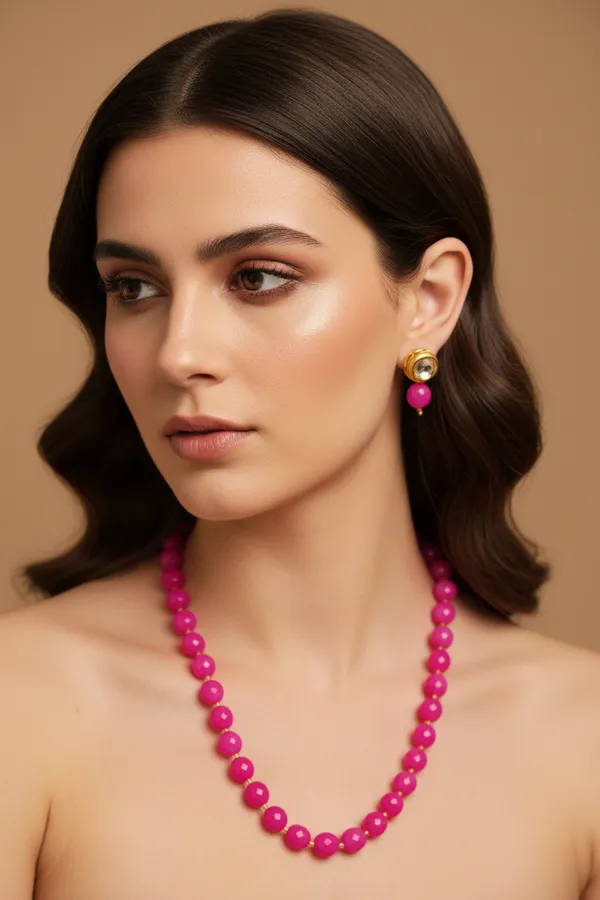 Bright_Pink_Onyx_Beads_With_Earrings