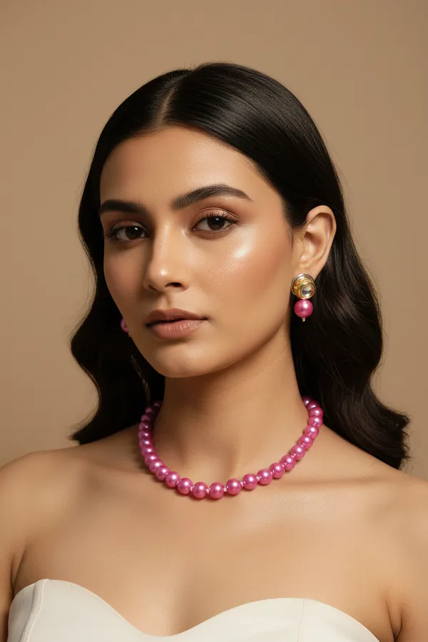 Bright_Pink_Pearl_With_Golden_Earrings