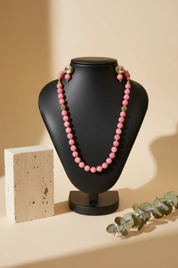 Onyx_Delicate_Pink_Bead_Necklace_&_Earring_Set