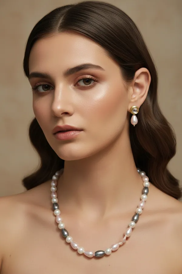 Multicolor_Pearl_Necklace_With_Golden_Earrings