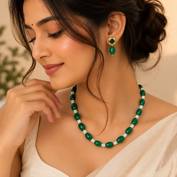 Elegant_Green_Drop_&_White_Bead_Necklace_&_Earring_Set