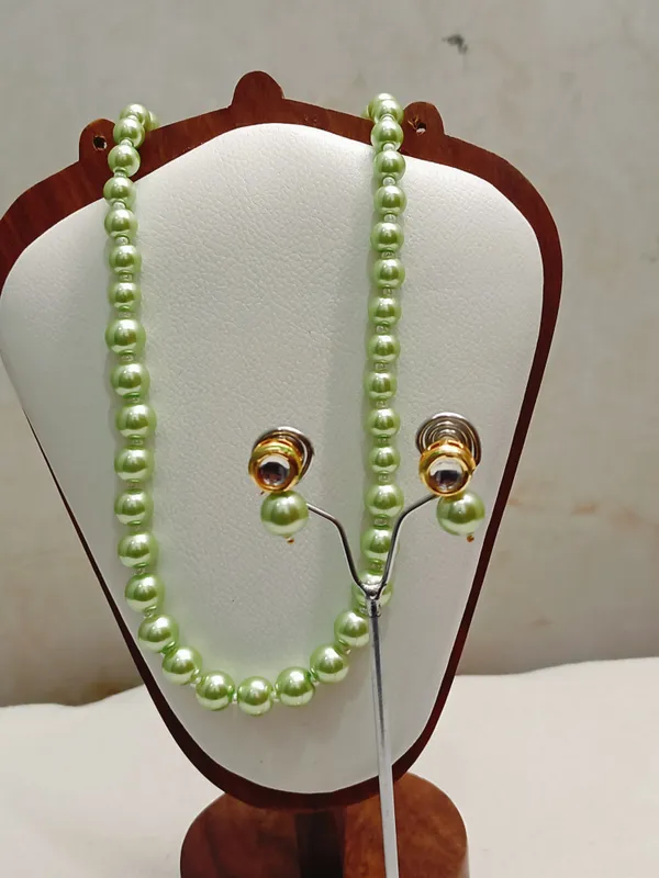 Premium_Green_Shade_Pearls_With_Golden_Earrings