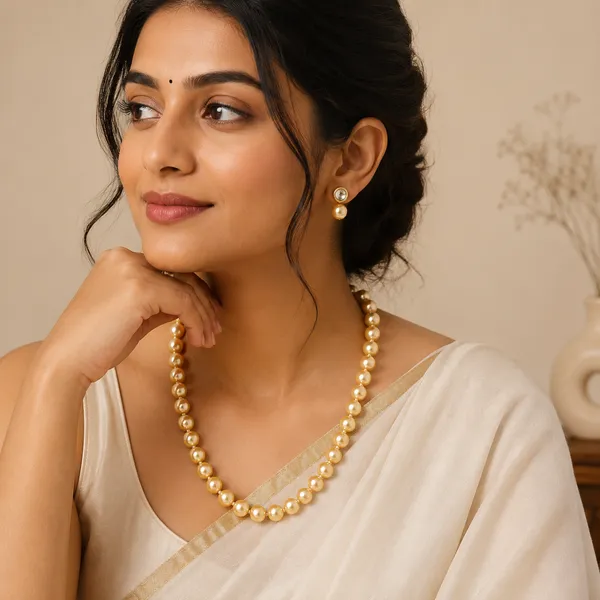 Golden_Shade_Pearl_Necklace_Set_With_Golden_Earrings