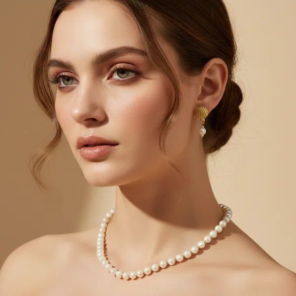 White_&_Golden_Pearl_Necklace_With_Matching_Earrings