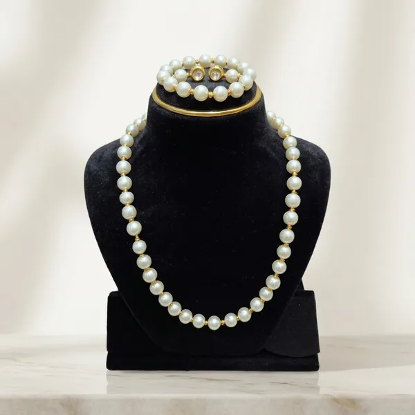 White_Pearl_Jewellery_Set_With_Golden_Spacers_-_5_Piece_Set