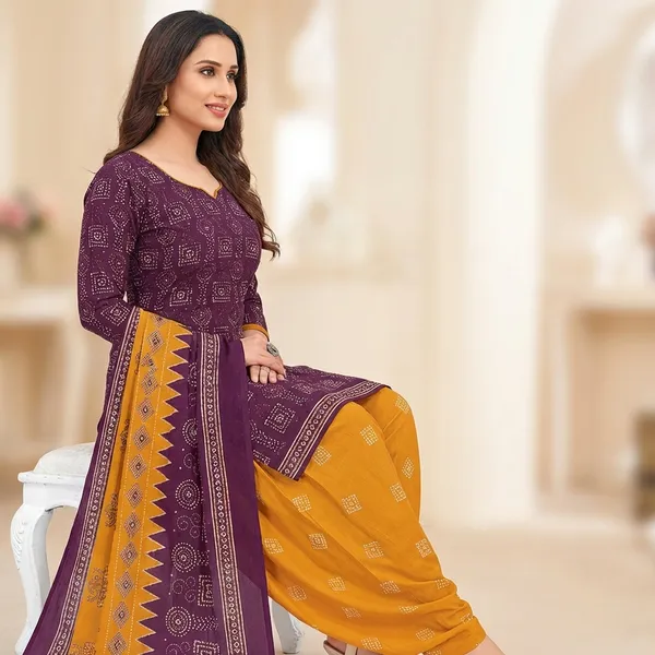 Purple_And_Yellow_Pure_Cotton_Kurti_Set_With_Dupatta_For_Women