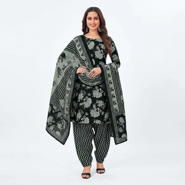 Black_Pure_Cotton_Kurti_Set_With_Dupatta_For_Women