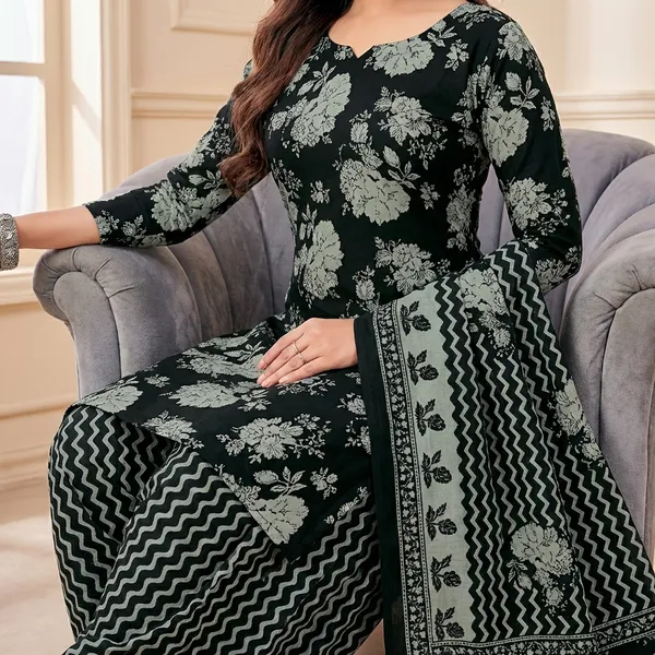 Black_Pure_Cotton_Kurti_Set_With_Dupatta_For_Women