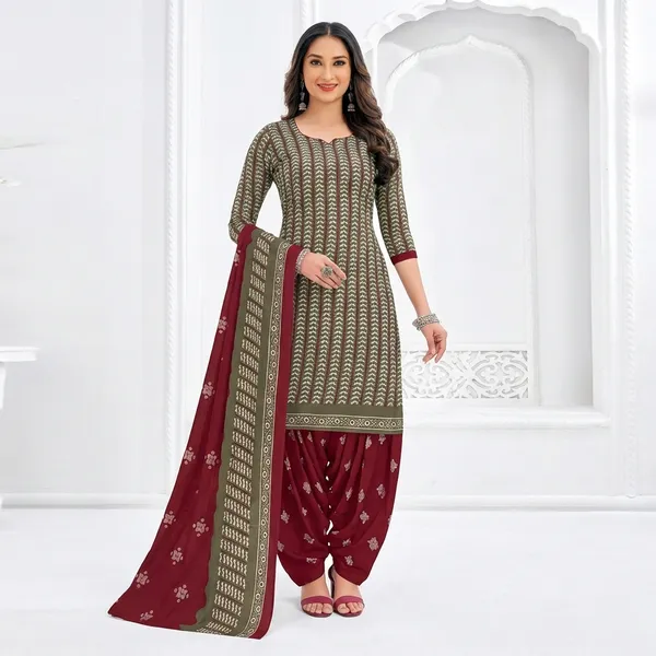 Green_And_Brown_Pure_Cotton_Kurti_Set_With_Dupatta_For_Women