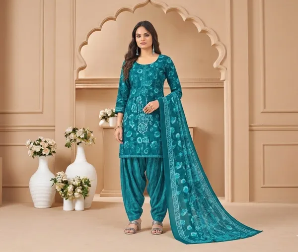 Turquoise_Blue_Pure_Cotton_Kurti_Set_With_Dupatta_For_Women