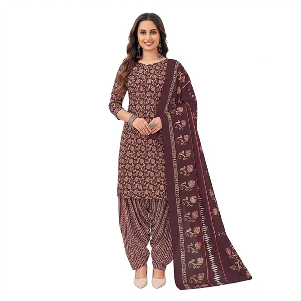 Brown_Pure_Cotton_Kurti_Set_With_Dupatta_For_Women