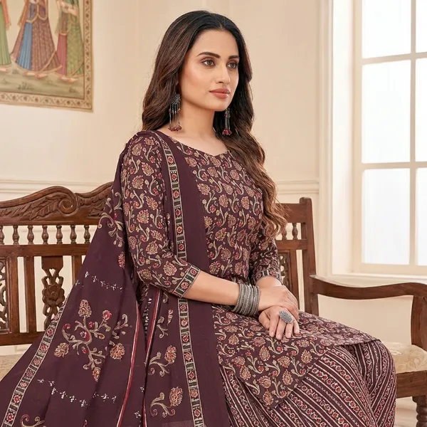 Brown_Pure_Cotton_Kurti_Set_With_Dupatta_For_Women