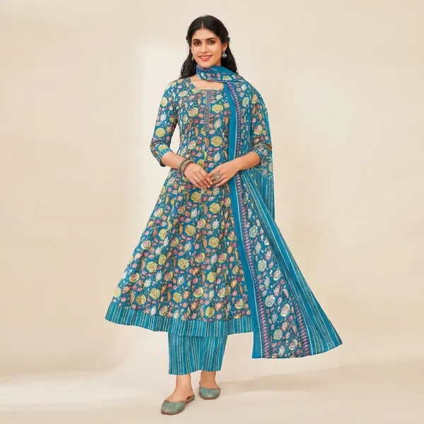 Blue_Pure_Cotton_Kurti_Set_With_Dupatta_For_Women