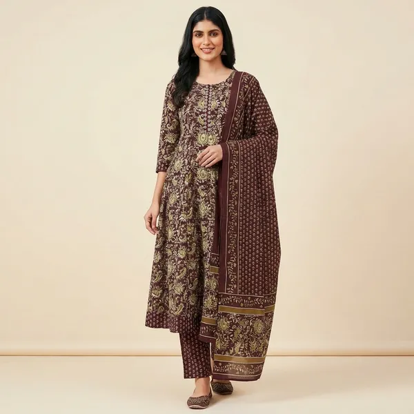 Maroon_And_White_Pure_Cotton_Kurti_Set_With_Dupatta_For_Women