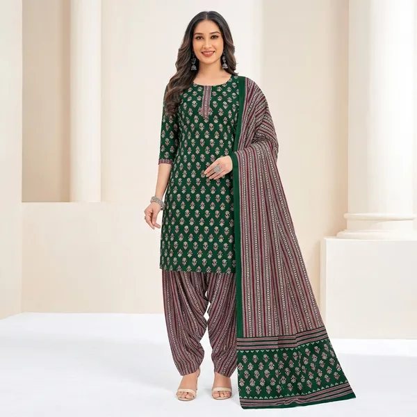 Green_Pure_Cotton_Kurti_Set_With_Dupatta_For_Women