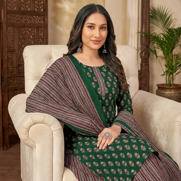 Green_Pure_Cotton_Kurti_Set_With_Dupatta_For_Women