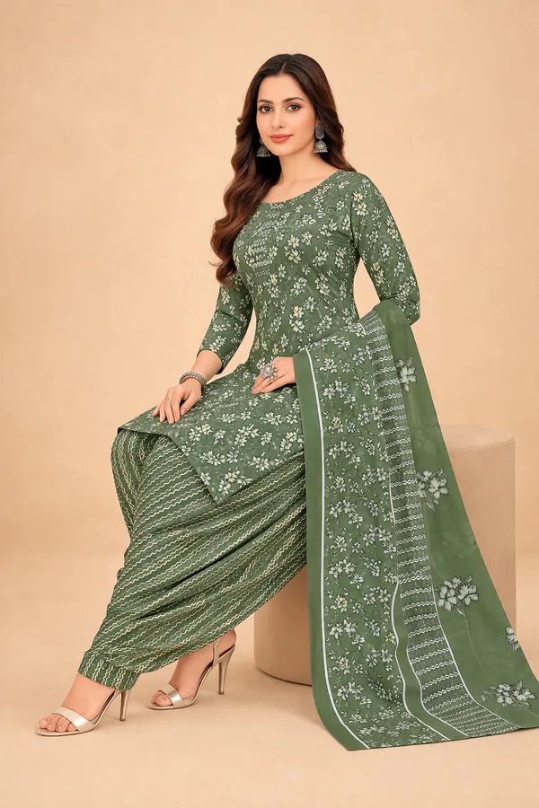 Green_Pure_Cotton_Kurti_Set_With_Dupatta_For_Women