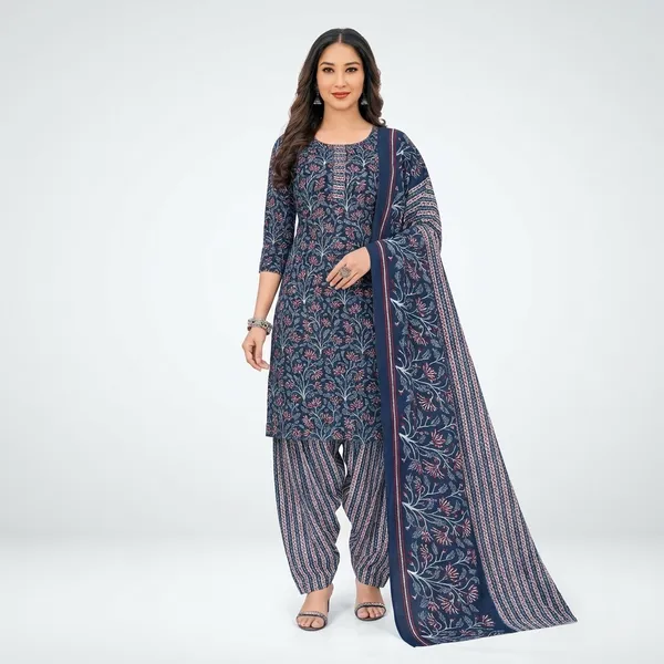 Navy_Blue_Pure_Cotton_Kurti_Set_With_Dupatta_For_Women