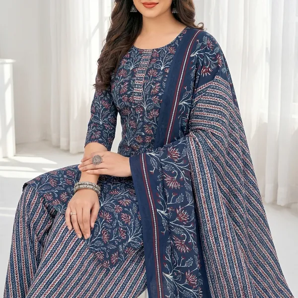 Navy_Blue_Pure_Cotton_Kurti_Set_With_Dupatta_For_Women