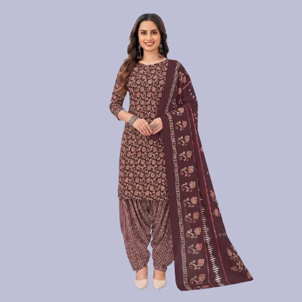 Brown_Pure_Cotton_Kurti_Set_With_Dupatta_For_Women
