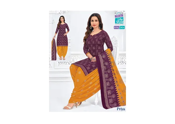 Purple_And_Yellow_Pure_Cotton_Kurti_Set_With_Dupatta_For_Women