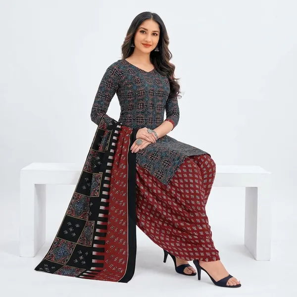 Black_And_Maroon_Pure_Cotton_Kurti_Set_With_Dupatta_For_Women