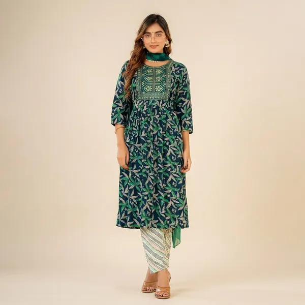 Green_Pure_Cotton_Kurti_Set_With_Dupatta_For_Women