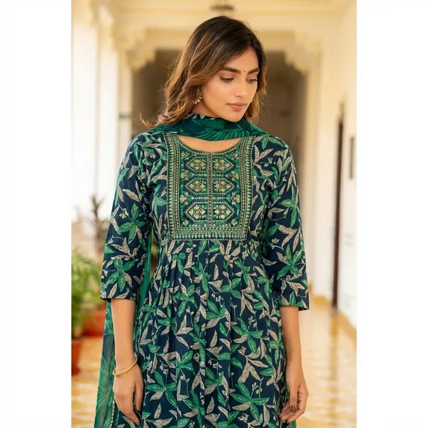 Green_Pure_Cotton_Kurti_Set_With_Dupatta_For_Women