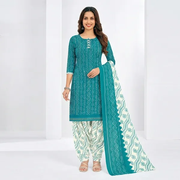 Blue_And_White_Pure_Cotton_Kurti_Set_With_Dupatta_For_Women