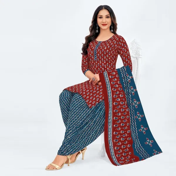 Maroon_And_Blue_Pure_Cotton_Patiala_Suit_Set_For_Women