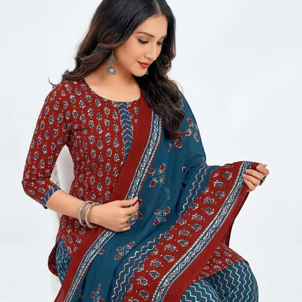 Maroon_And_Blue_Pure_Cotton_Patiala_Suit_Set_For_Women