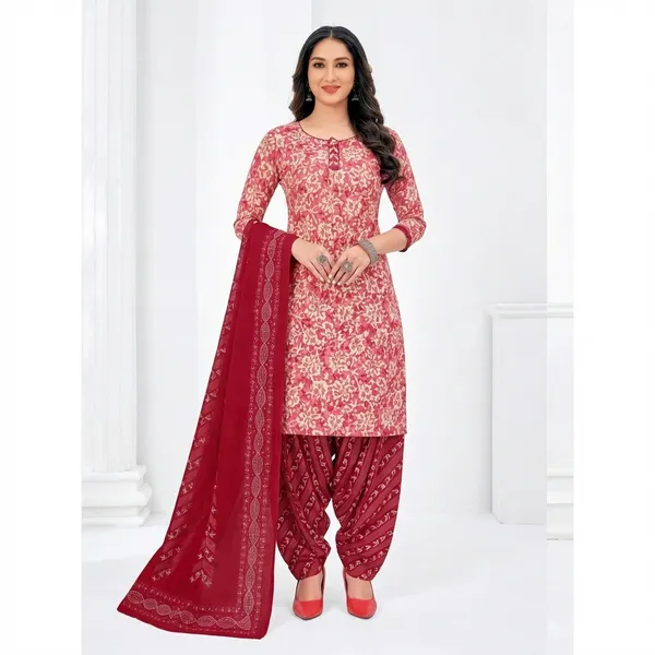 Pink_And_Red_Pure_Cotton_Kurti_Set_With_Dupatta_For_Women