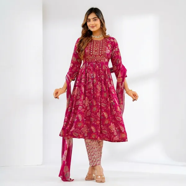 Pink_Pure_Cotton_Anarkali_Kurta_Set_For_Women
