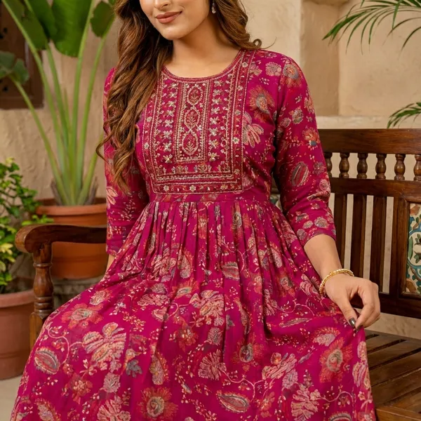 Pink_Pure_Cotton_Anarkali_Kurta_Set_For_Women