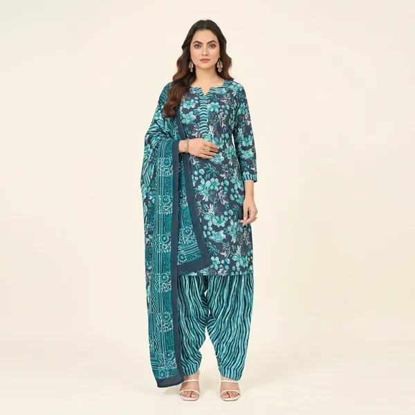 Turquoise_Blue_Pure_Cotton_Kurti_Set_With_Dupatta_For_Women
