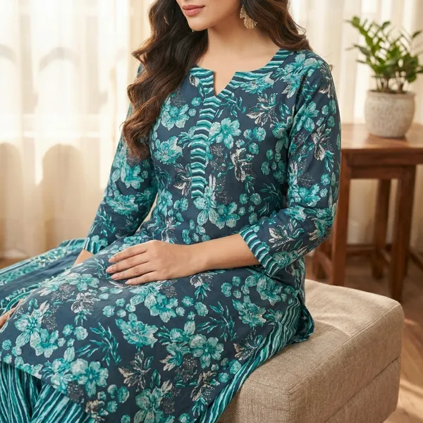 Turquoise_Blue_Pure_Cotton_Kurti_Set_With_Dupatta_For_Women