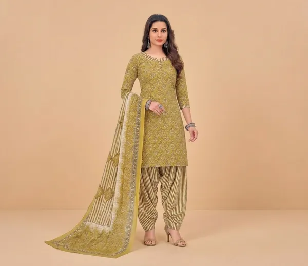 Mustard_Pure_Cotton_Kurti_Set_With_Dupatta_For_Women