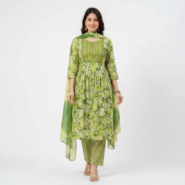 Green_Pure_Cotton_Kurta_Set_With_Dupatta_For_Women