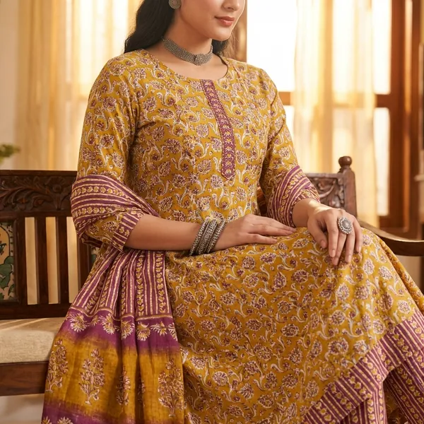 Yellow_Pure_Cotton_Kurti_Set_With_Dupatta_For_Women