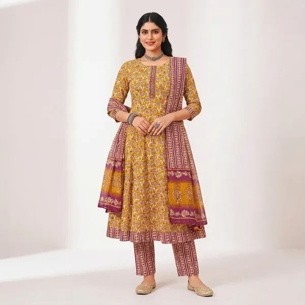Yellow_Pure_Cotton_Kurti_Set_With_Dupatta_For_Women