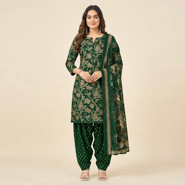Green_Pure_Cotton_Kurti_Set_With_Dupatta_For_Women