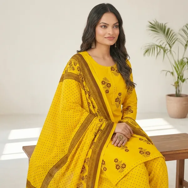 Yellow_Pure_Cotton_Kurti_Set_With_Dupatta_For_Women