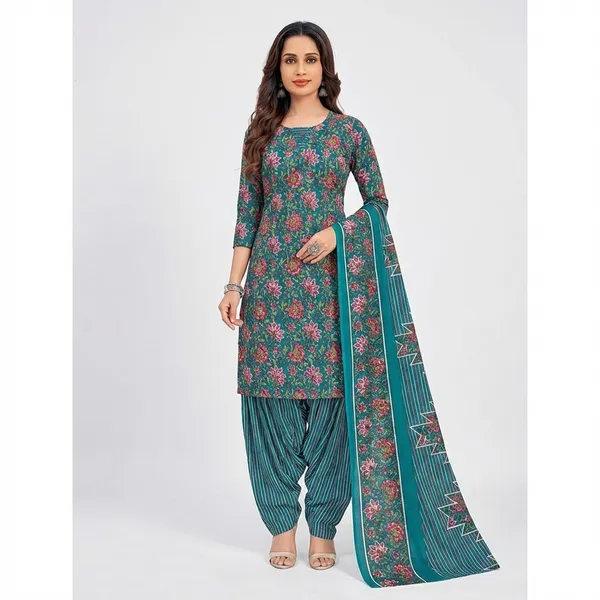 Multicolor_Pure_Cotton_Kurti_Set_With_Dupatta_For_Women