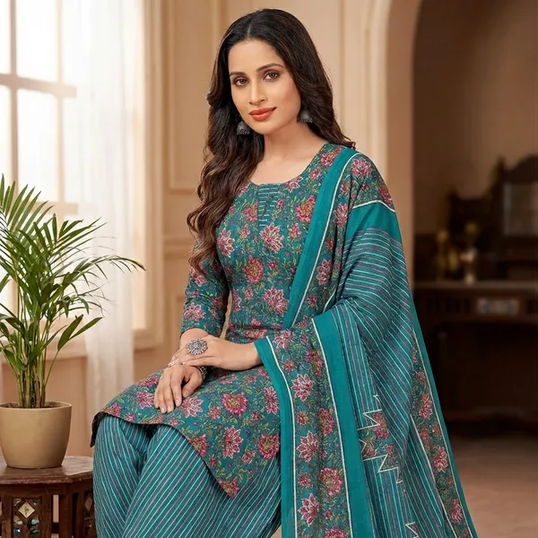 Multicolor_Pure_Cotton_Kurti_Set_With_Dupatta_For_Women