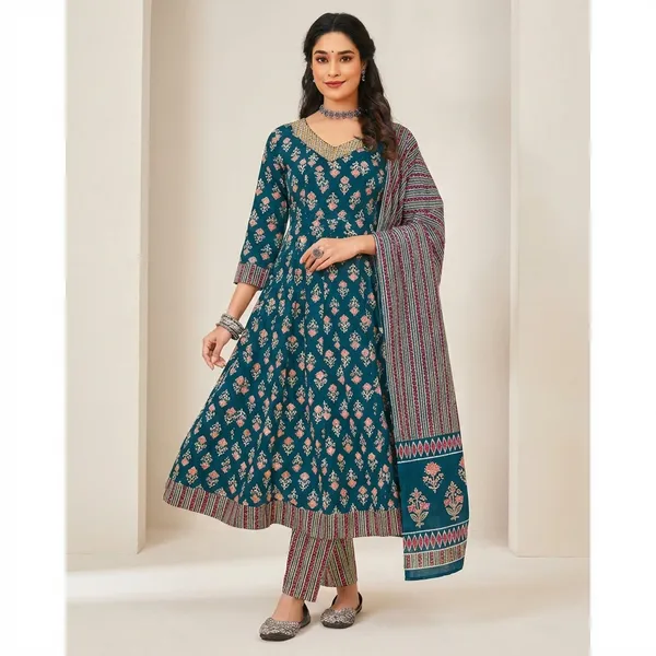 Blue_Pure_Cotton_Kurti_Set_With_Dupatta_For_Women