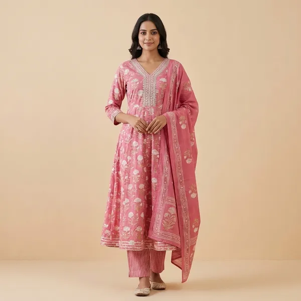 Pink_Pure_Cotton_Kurti_Set_With_Dupatta_For_Women