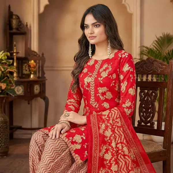 Red_Pure_Cotton_Kurti_Set_With_Dupatta_For_Women